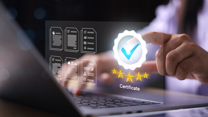 Business work and Assessment for the certificate concept, online survey exam and choose the right answer in the exam international standard certification of product