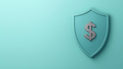 Blue shield with a metallic dollar sign, symbolizing corporate finance protection, 3D illustration
