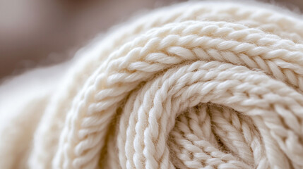 soft white wool fragment, showcasing intricate textures. The pure white color symbolizes purity and comfort, inviting warmth and softness, perfect for textile and cozy imagery