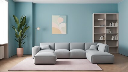 Fototapeta premium 3d house living room interior with abstract wall art decor. mockup your design