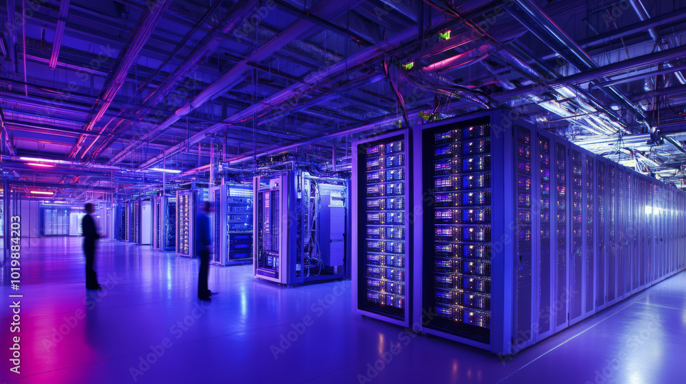 Poster data centers use cloud computing to process and store huge amounts of information from the internet.