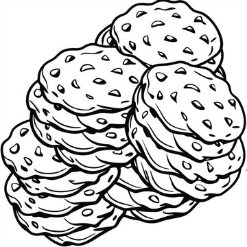 recommend clip art: Chocolate cookies pile vector silhouette line art style
