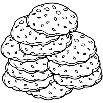 recommend clip art: Chocolate cookies pile vector silhouette line art style