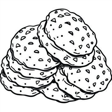 recommend clip art: Chocolate cookies pile vector silhouette line art style