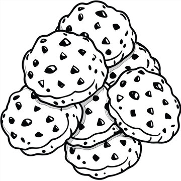 recommend clip art: Chocolate cookies pile vector silhouette line art style
