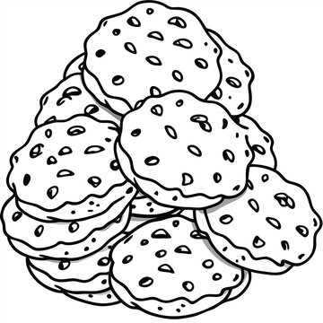 recommend clip art: Chocolate cookies pile vector silhouette line art style