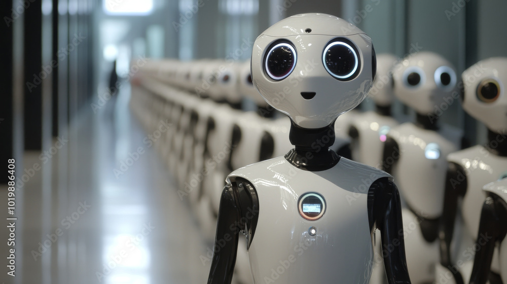 Aufkleber a group of robots with human-like parts work together in a digital world. a robot that looks and act