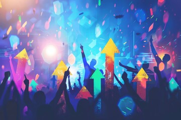 Colorful Celebration: Vibrant Silhouettes and Illuminating Arrows