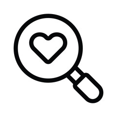 A magnifying glass with a heart, representing favorite search icon