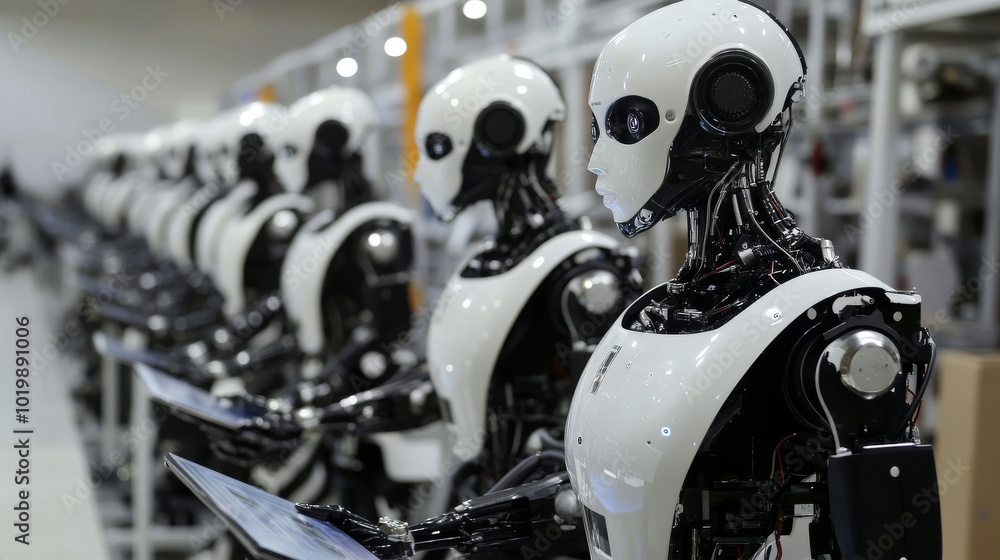 Poster in the future, robots will work in factories. these robots,like humans,will use touchscreens to cont