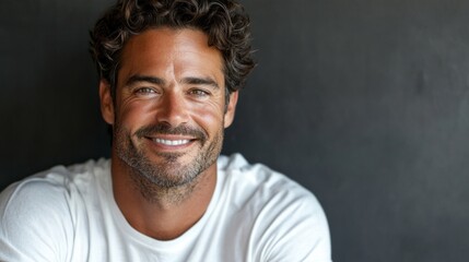 Obraz premium A man with a white shirt and a beard is smiling