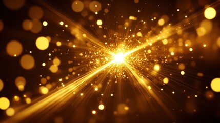 Obraz premium Abstract golden light burst with bokeh.