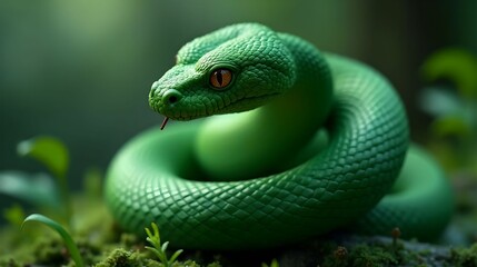 Fototapeta premium green snake symbol of the new year 2025