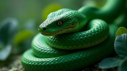 Fototapeta premium green snake symbol of the new year 2025