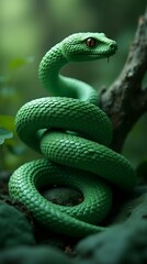 Fototapeta premium green snake symbol of the new year 2025