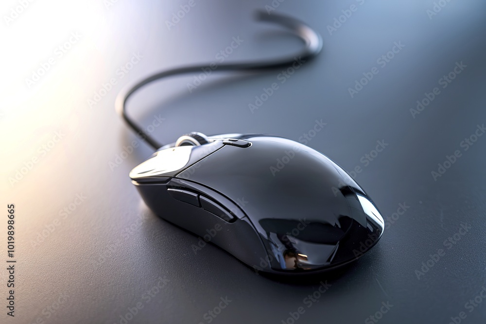 Wall mural a sleek, glossy computer mouse with a cord attached to it