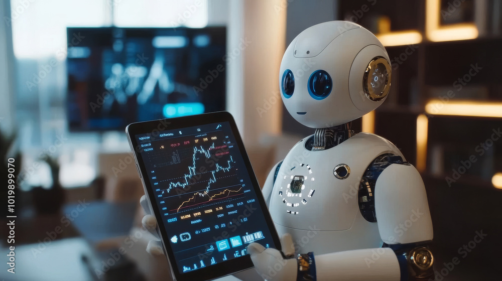Poster imagine a robot that trades stocks automatically, using artificial intelligence. it's like having a 