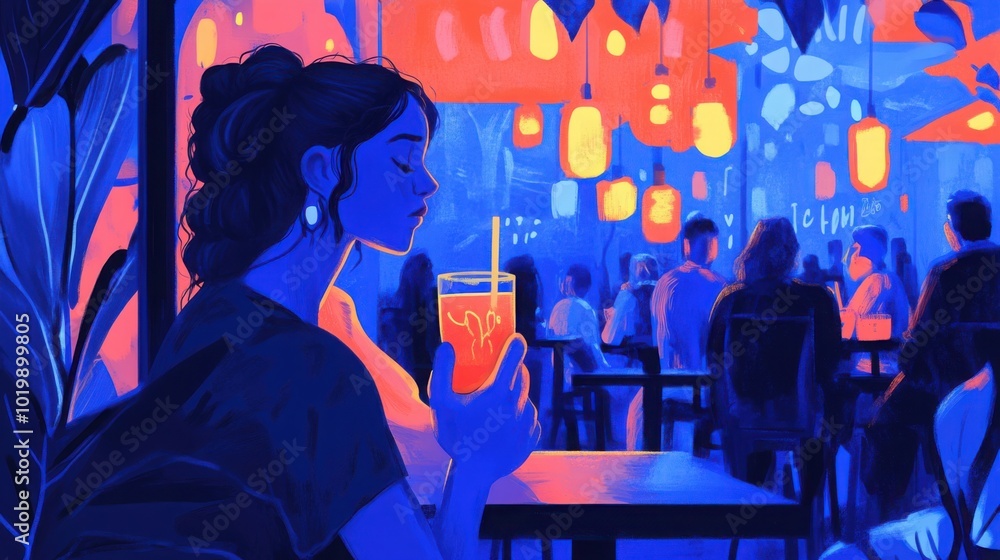 Poster introvert at a social gathering, feeling overwhelmed but finding solace in a corner with a comfortin