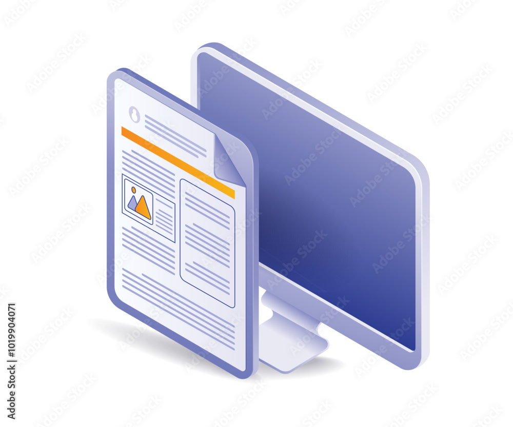 Poster computer client blog web data isometric illustration
