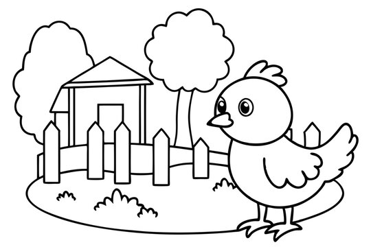 recommend clip art: Chick Coloring Page in yard Illustration stock illustration