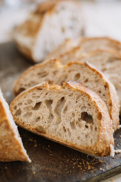 Close-up view of crusty bread slices showing texture