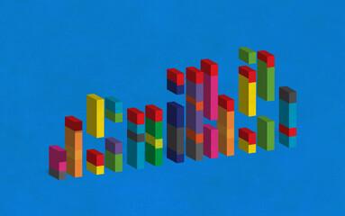 Colorful three-dimensional bar chart graph