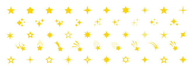 Stars icon collection. Different star shapes. Stars icon set.  Sparkle star icon set. Falling stars . Vector illustration
