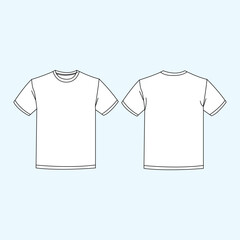 Short sleeve Basic T shirt overall technical fashion sketch vector illustration template front and back views. Apparel clothing mock up for men's and boys.