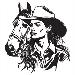 cowboy girl svg, cricut file, Cowboy reaching, cowboy and horse Vector