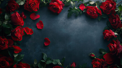red Rose wreaths placed on grunge dark table, symbolizing love, sacrifice, or holiness with copy space for all saints' day, mother day, valentine day, parents day background banner.