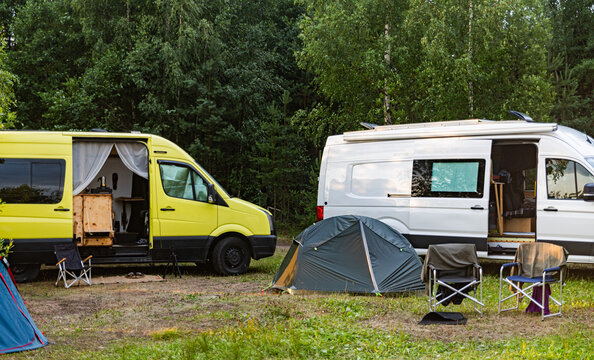 Parking Of DIY Motorhomes And Tents In Nature