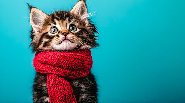 Chaton portant une &eacute;charpe rouge