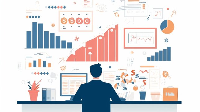 A person is deeply engaged in digital data reviewing within a tech workspace, surrounded by various analytical tools, charts, and digital displays on a modern desk.