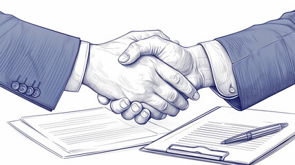 A detailed sketch illustrating a firm handshake between two individuals, symbolizing a business agreement, partnership or successful negotiation of a deal.
