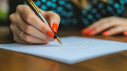 lawyer's hand is seen signing an important legal document, symbolizing authority, trust, and responsibility in the legal profession. The image conveys professionalism, commitment, and legal expertise