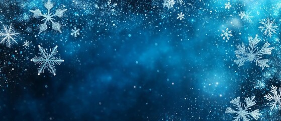 Elegant blue winter banner featuring intricate snowflakes and frosty patterns for seasonal promotions and holiday designs