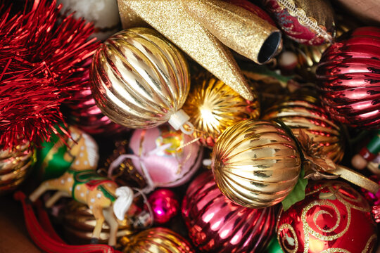 closeup of christmas ornaments