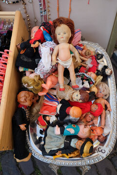 Retro dolls and toys for sale on flea market