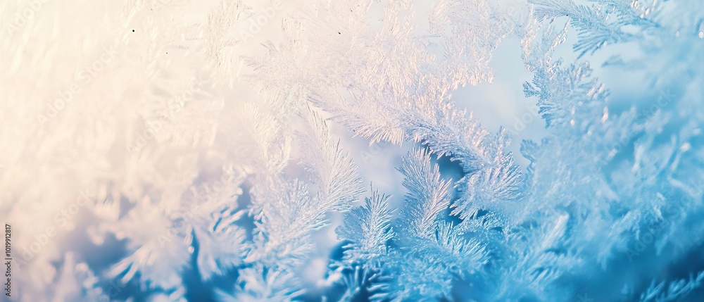 Poster intricate winter frost patterns on glass with ice crystals creating a cold and captivating winter ba
