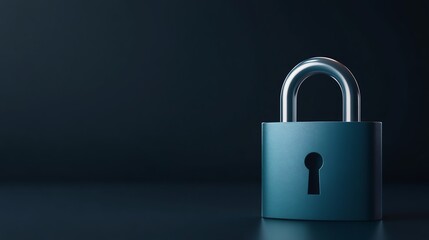 Fototapeta premium 3D padlock with layers of encrypted data swirling around it, glowing blue on a dark backdrop, data encryption, data privacy and protection