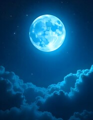 Fototapeta premium sky with moon and clouds. blue moon in dark starry night sky and clouds. 