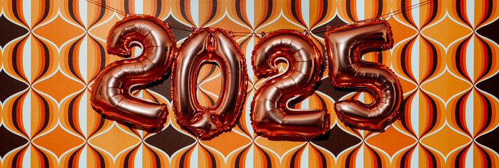 balloons forming the number 2025 in a panoramic format