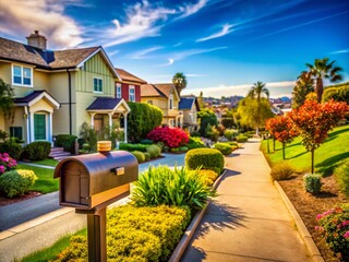 Scenic view of a tranquil neighborhood with a distinctive 90210 postal code sign in California