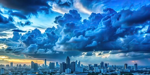 Blue clouds over Bangkok in early morning Close-Up