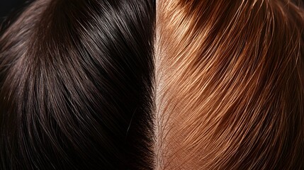 Fototapeta premium Before-and-after shots of a woman's thinning scalp, showcasing hair regrowth and thicker strands after consistent use of hair growth serum, Photorealistic, High Detail