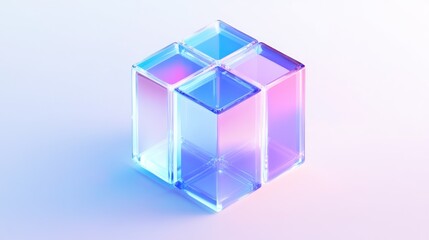 Abstract Glass Cube with Rainbow Reflections