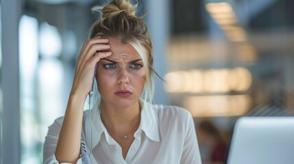 Fototapeta premium Frustrated Businesswoman on Phone Call in Office