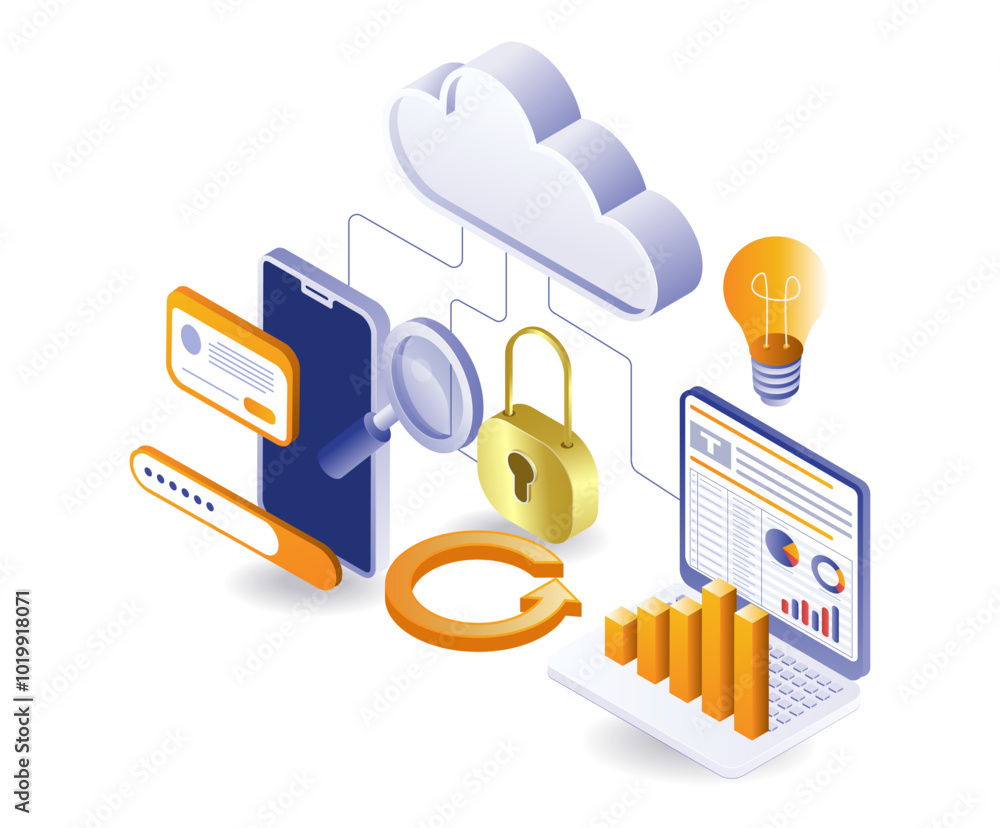 Aufkleber smartphone and computer network analyst cloud server technology