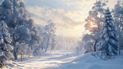 Obraz premium Snowy Forest Landscape: Winter Wonderland Scene