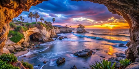 Scenic View of Pismo Beach Dinosaur Caves with Beautiful Coastal Landscape and Ocean Waves Crashing